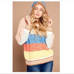 ODDI Popcorn Pattern Color Block Hoodie: Size S/M